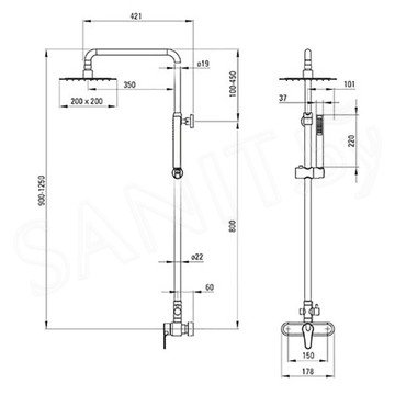 Душевая стойка Deante Oregano Square NAC 01SM