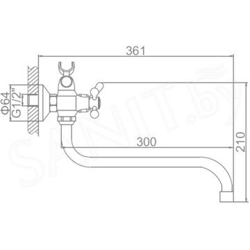 Смеситель для ванны Ledeme L2227