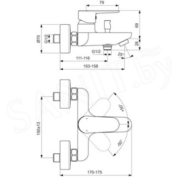 Смеситель для ванны Ideal Standard Cerafine O BC500AA