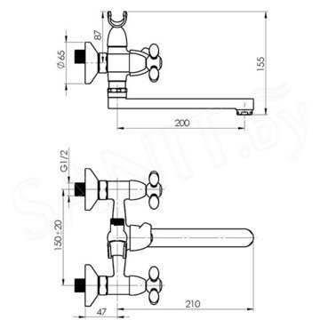 Смеситель для ванны Rubineta Milano-1 (K) (C-20)