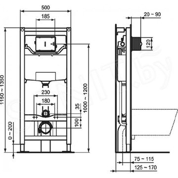 Комплект инсталляции Ideal Standard Prosys Frame 120 M с подвесным унитазом Standard Eurovit Rimless