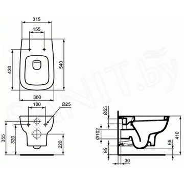 Подвесной унитаз Ideal Standard Esedra Aquablade T386001 безободковый