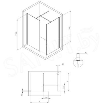 Душевое ограждение Deante Kerria Plus Nero Walk-in прозрачный