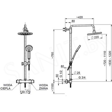 Душевая стойка Armatura Luna 5716-920-00 термостатическая