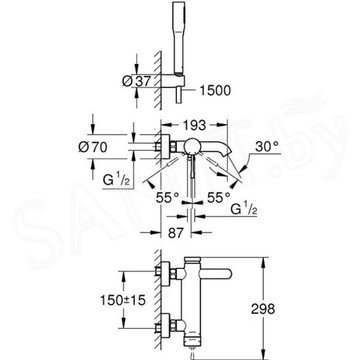 Смеситель для ванны Grohe Essence+ 33628001 с душевым гарнитуром