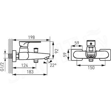 Смеситель для ванны Ferro Algeo Square BAQ1BLC