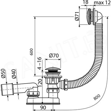 Сифон для ванны AlcaPlast A504CKM Click Clack 80