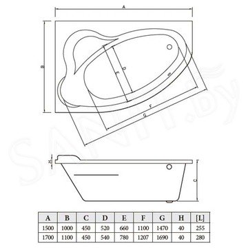 Акриловая ванна Bonito Home Rosa с ножками Standard