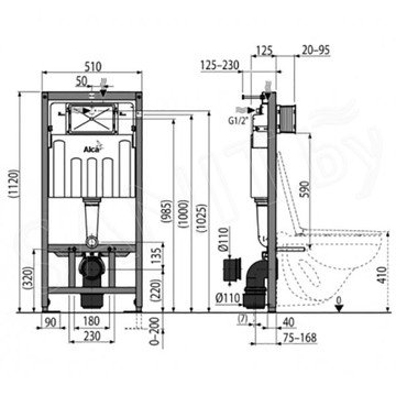 Комплект инсталляции 5 в 1 AlcaPlast Rimflow с кнопкой M671