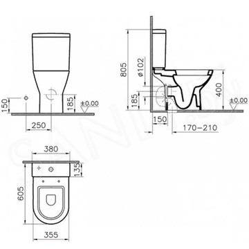 Напольный унитаз Vitra Diana Open-back 9816B003-7201 (сиденье Soft Close)
