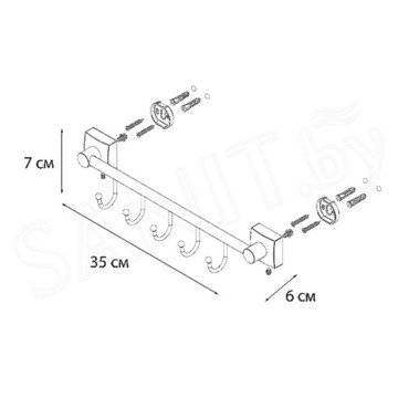 Планка с крючками Fixsen Kvadro FX-61305B-5