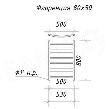 Полотенцесушитель Ariano Флоренция Black нижнее подключение с полимерным покрытием