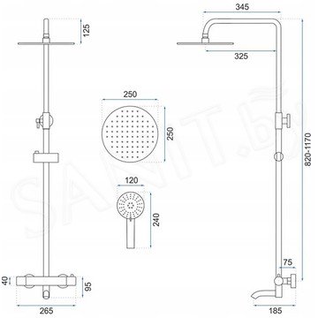 Душевая стойка Rea Lungo Black REA-P4113 с термостатом