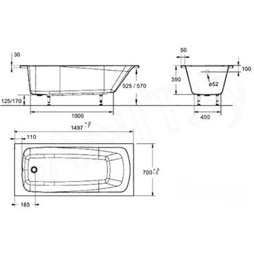 Каркас для ванны Jacob Delafon Patio / Odeon 150х70