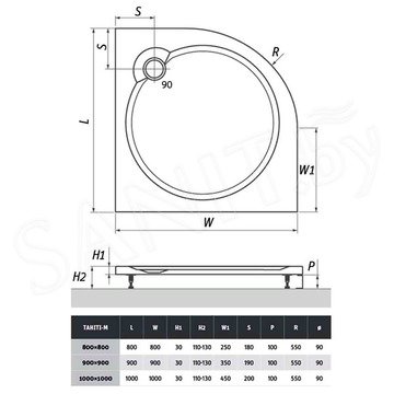 Душевой уголок Roth (Roltechnik) Tower Line TR2/90 DP + поддон Tahiti-M + сифон