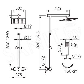 Душевая стойка Ferro Trevi Square NP75SQ-TRV7U