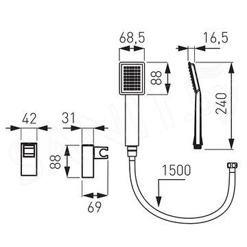 Душевая лейка со шлангом Ferro Sinus U170B