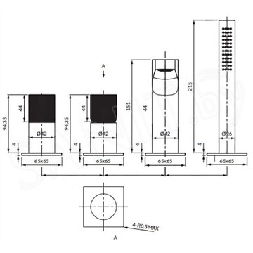 Смеситель на борт ванны Omnires Contour CT8032CR на 4 отверстия