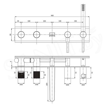 Смеситель встраиваемый Omnires Contour CT8037/1CR (2 функции)