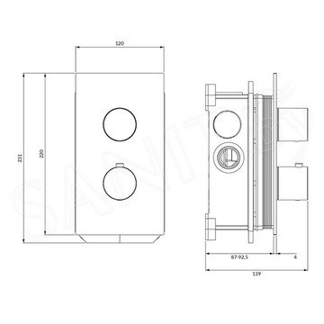 Смеситель встраиваемый Omnires Contour CT8036CR (2 функции) термостатический