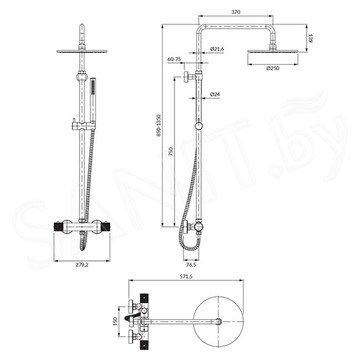 Душевая стойка Omnires Contour CT8044CR с термостатом