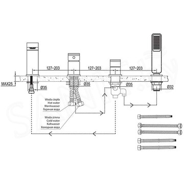 Смеситель на борт ванны Omnires Fresh FR7132CR на 4 отверстия