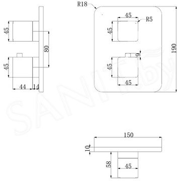 Смеситель встраиваемый Omnires Parma PM7436GR с термостатом (2 функции)