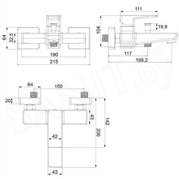 Смеситель для ванны Omnires Parma PM7431IN