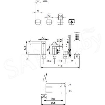 Смеситель на борт ванны Omnires Slide SL7732CR на 4 отверстия