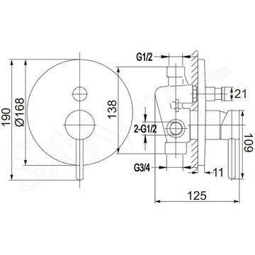 Смеситель встраиваемый Omnires Y Y1235GL / Y1235GLB (2 функции)