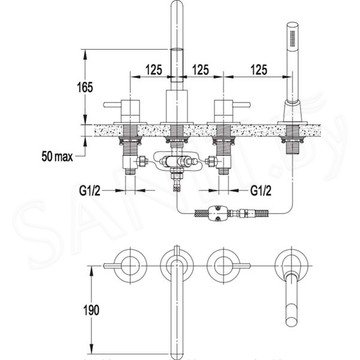 Смеситель на борт ванны Omnires Y Y1232BL / Y1232BLGL на 4 отверстия