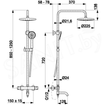 Душевая стойка Armatura Moza Black 5736-910-81 + 835-670-81 термостатическая