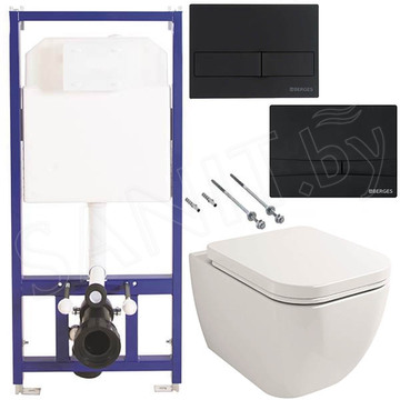 Комплект инсталляции Berges Novum 525 c черной кнопкой и подвесным унитазом Lavinia Boho One Rimless