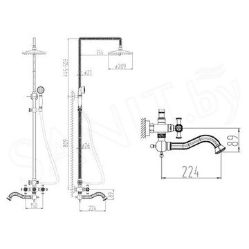 Душевая стойка ZorG Antic A 7002DS-BR