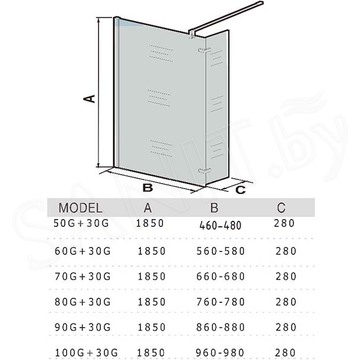 Душевое ограждение WeltWasser WW400 WALK IN 50G + 30G / 60G + 30G / 70G + 30G / 80G + 30G / 90G + 30G / 100G + 30G