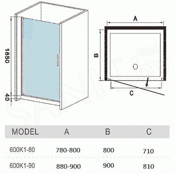 Душевая дверь WeltWasser WW600 600K1-80 / 600K1-90