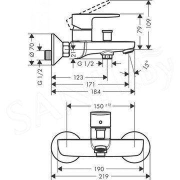 Смеситель для ванны Hansgrohe Vernis Blend 71440670