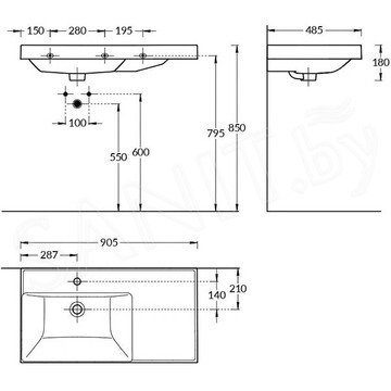 Умывальник Kerama Marazzi Cubo асимметричный