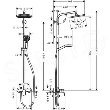 Душевая стойка Hansgrohe Crometta S 240 1jet Showerpipe EcoSmart 27269000