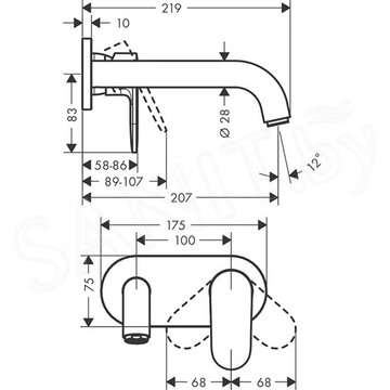 Смеситель встраиваемый Hansgrohe Vernis Shape 71578670 / 71578000 для умывальника