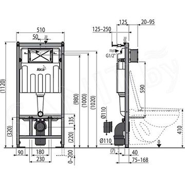 Комплект инсталляции AlcaPlast AM101 с ароматизатором, кнопкой M570 и унитазом Creavit Terra