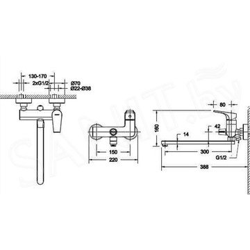 Смеситель для ванны Bravat Vega F6119177CP-01L