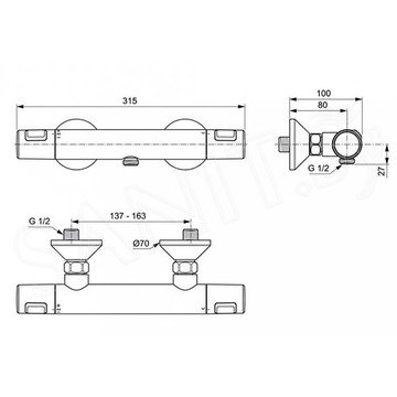 Смеситель для душа Ideal Standard Ceratherm T25 термостатический с гигиеническим душем