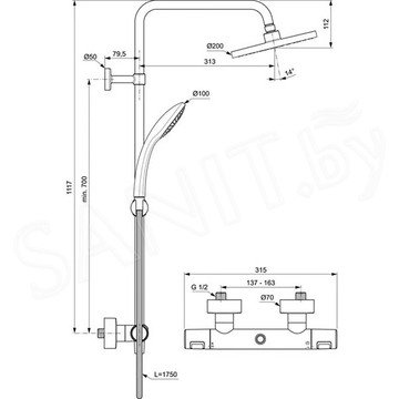 Душевая стойка Ideal Standard Idealrain Ceratherm T25 Black A7545XG с термостатом