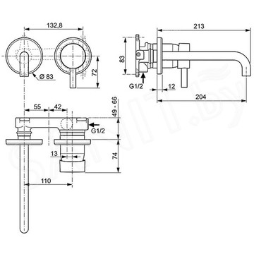 Смеситель встраиваемый Ideal Standard Ceraline Black A6938XG (1 функция) наружная часть