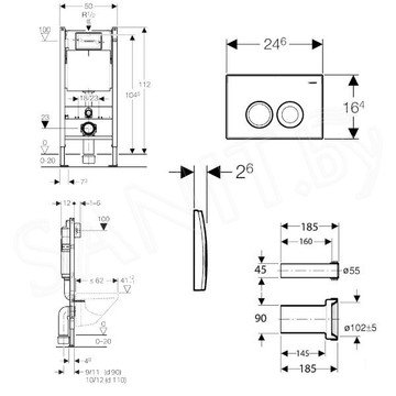 Комплект инсталляции Geberit Duofix с кнопкой Delta 21 и унитазом Roxen Antares 530185-01 Rimless Soft Close