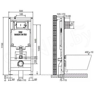 Комплект инсталляции Oli180 с унитазом Ideal Standard Connect и сиденьем Soft Close