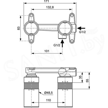 Система скрытого монтажа Ideal Standard Active A1313NU (внутренняя часть)