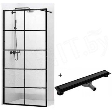 Душевое ограждение Rea Bler-1 Walk In + душевой трап Rea Pure Neo Pro Black