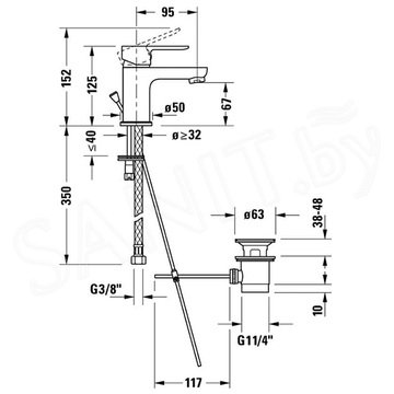 Смеситель для умывальника Duravit A.1 M A11020001010 с донным клапаном